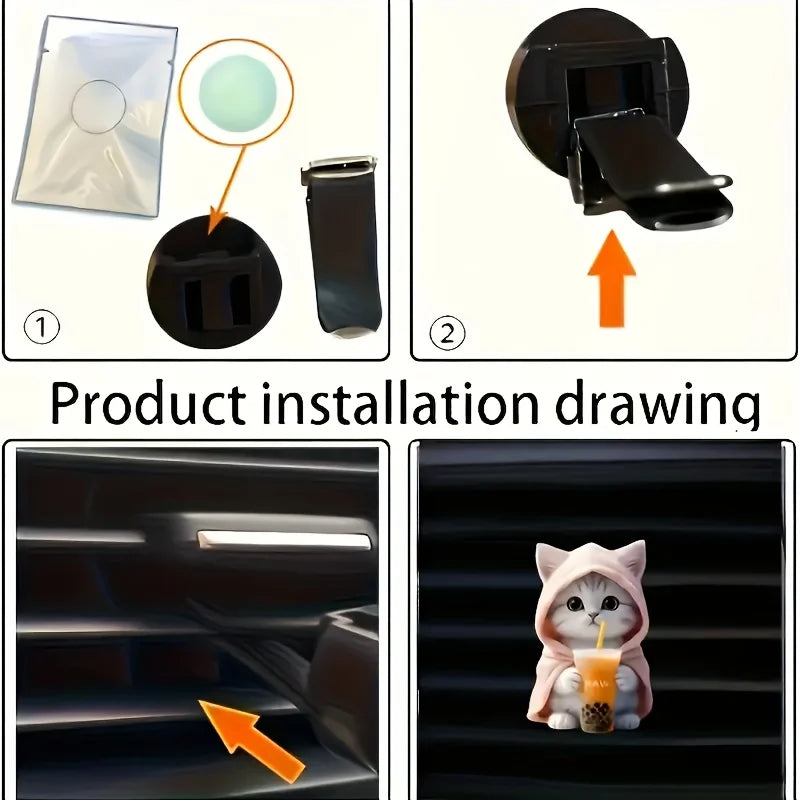 Cute cat acrylic car aromatherapy, long-lasting fragrance, vent clip, decorative and aromatherapy